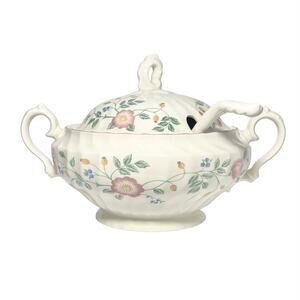 Churchill “Briar Rose” Ceramic Serving Bowl Soup Tureen w/Lid & Ladle 13 1/4”
